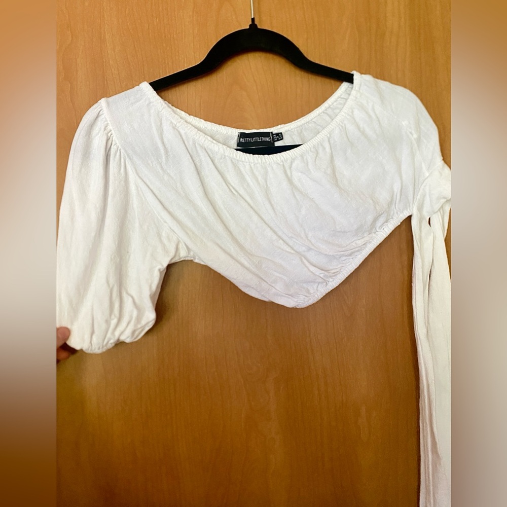 PrettyLittleThing linen Cream Off-Shoulder Blouse